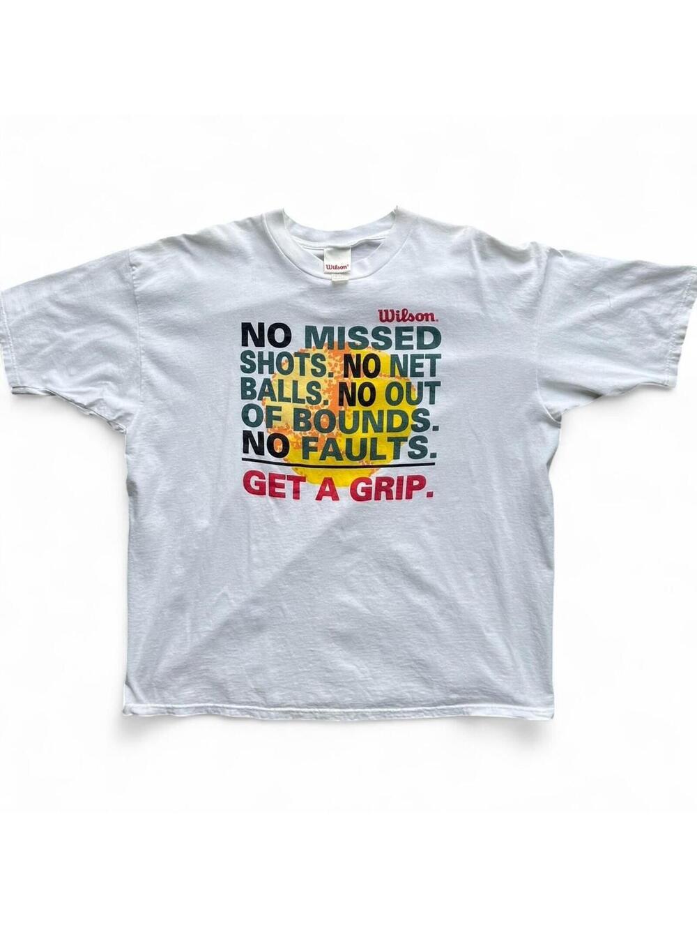 Vintage 90s Wilson Tennis Shirt XL No Faults Get A Grip Graphic Sports Tee